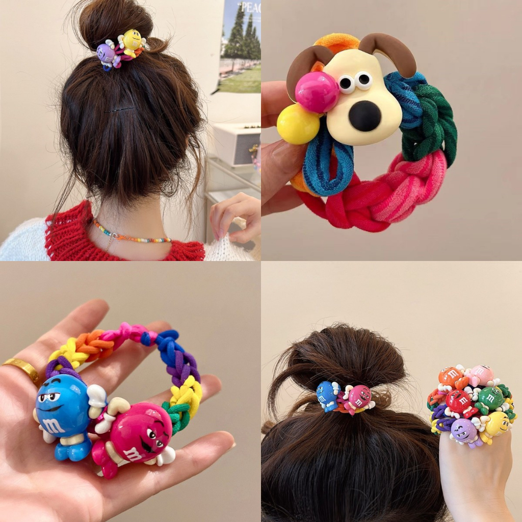 Fun M Bean ยางรัดผม ยืดหยุ่นสูง สีรุ้ง น่ารัก ระดับไฮเอนด์ ทนทาน สําหรับผู้หญิง 2023