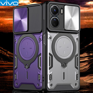 Vivo Y36 Y35 Y16 Y27 Y20 Y12S Y22 Y21 Y33S V27E V25E เคสโทรศัพท์แบบแข็งเกราะกันกระแทกแบบหรูหราพร้อมขายึดโลหะ