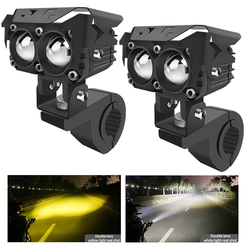ไฟหน้า LED 50W กันน้ํา สีขาว สีเหลือง สําหรับรถจักรยานยนต์ ไฟหน้ารถจักรยานยนต์ LED ไฟสปอตไลท์คู่กันน้ำสำหรับมอเตอร์ไซค์,ไฟตัดหมอกเลนส์คู่สำหรับรถมอเตอร์ไซด์