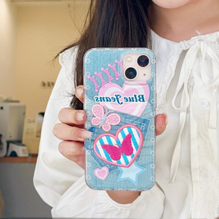 เคสโทรศัพท์มือถือ ผ้ายีน ปักลาย กันกระแทก สําหรับ Apple iPhone11 12 13 14 15 ultra Pro Max