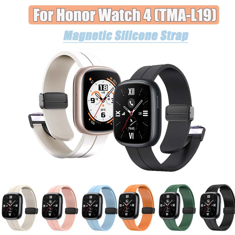 หัวเข็มขัดแม่เหล็กสายรัดซิลิโคนสำหรับ Honor Watch 4 สายรัด D-Buckle สายรัดข้อมือแบบสปอร์ตสร้อยข้อมือ