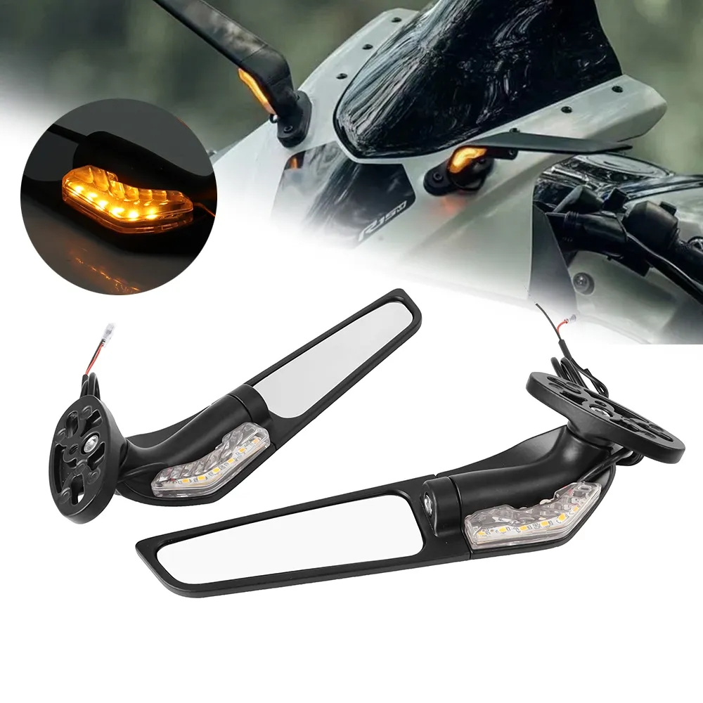 ดัดแปลงรถจักรยานยนต์กระจกมองข้าง Wind Wing ปรับหมุนพร้อมไฟ LED สําหรับ Yamaha YZF R1 R6 R25 R3 Suzuki GSXR