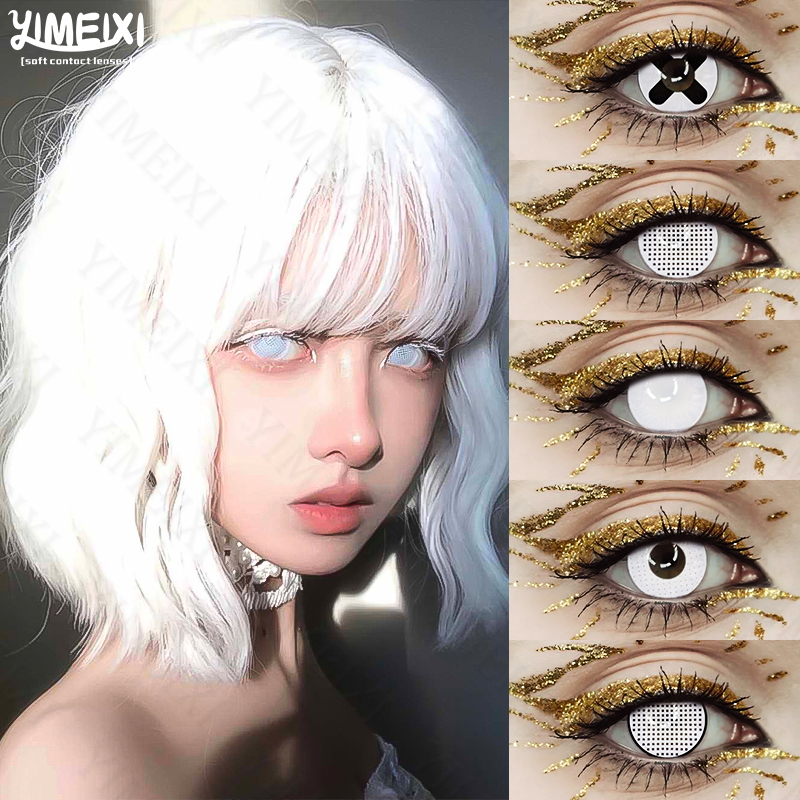 คอนแทคเลนส์คอสเพลย์ ลายการ์ตูนอนิเมะฮาโลวีน เส้นผ่านศูนย์กลาง 14.5 มม. สีดํา สีขาว