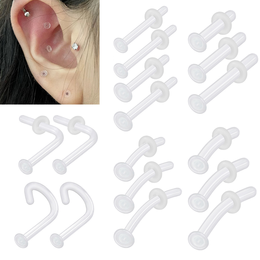 1 PC 20G/18G/16G/14G แก้วจมูกเจาะใสกระดูกอ่อนต่างหู L รูปร่างจมูกสตั๊ดโค้งคิ้วแหวน Tragus Rook เจาะ