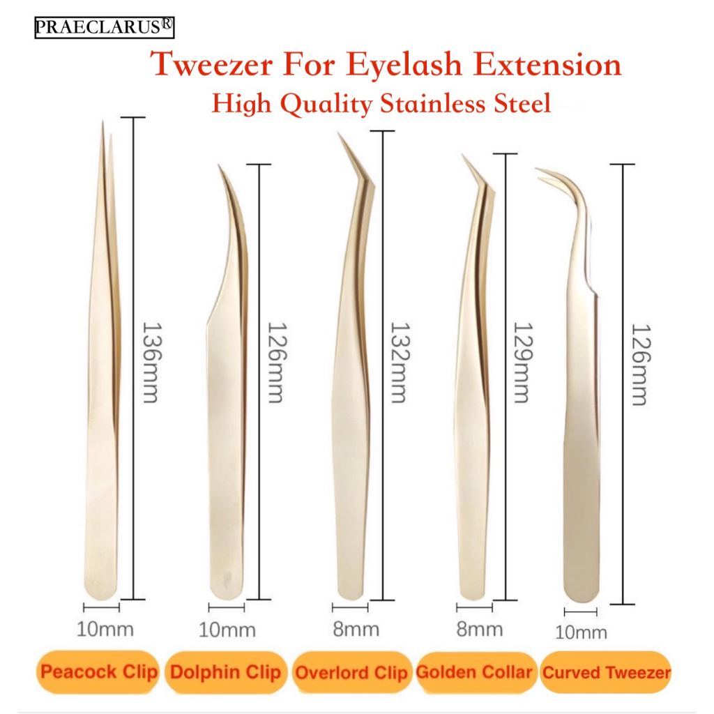 PRAECLARUS แหนบขนตา สเตนเลส ก้ามปู ป้องกันไฟฟ้าสถิตย์ สําหรับต่อขนตา เครื่องมือแต่งหน้า ปิ่นปักผม