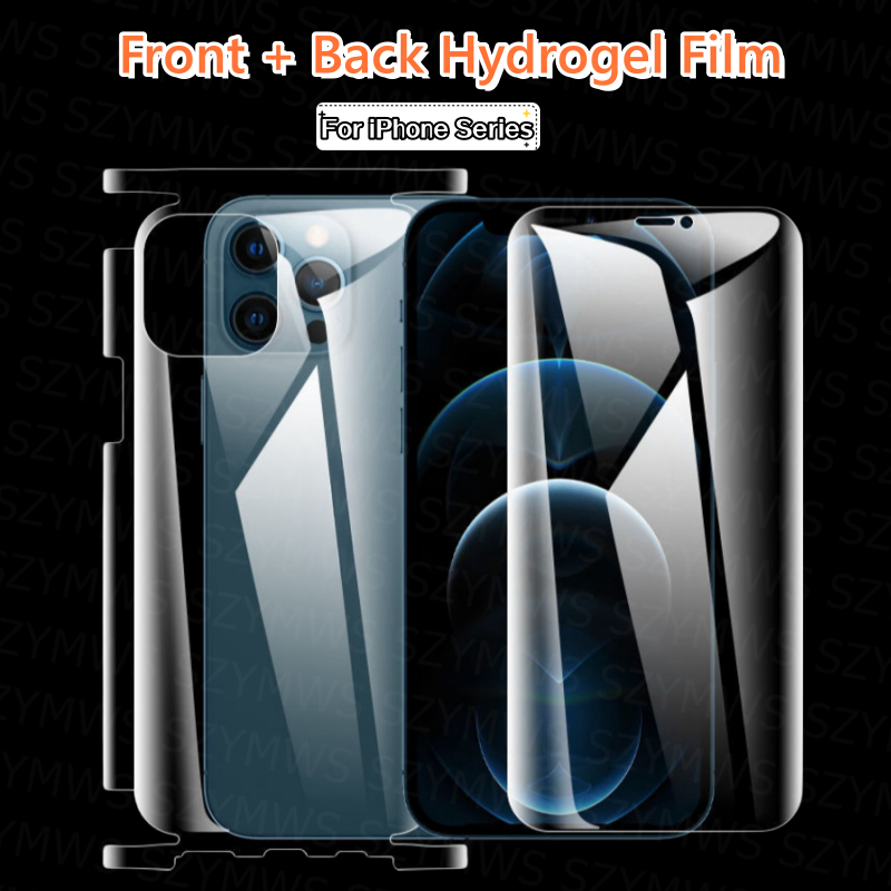 ฟิล์มไฮโดรเจลกันรอยหน้าจอ ด้านหน้า และด้านหลัง แบบเต็มจอ ไม่ใช่กระจก สําหรับ iPhone 15 14 13 12 11 Pro Max 15 14 Plus