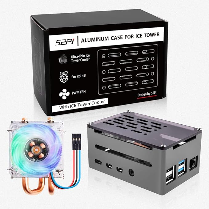 เคสอลูมิเนียม 52Pi Raspberry Pi 4 พร้อมพัดลมระบายความร้อน ICE Tower Raspberry Pi PWM พร้อมฮีทซิงค์ Raspberry Pi