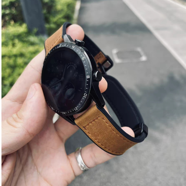 สายนาฬิกาข้อมือซิลิโคน หนังวัวแท้ หัวเข็มขัดแม่เหล็ก สําหรับ Huawei Watch gt6/gt5/gt4/gt3 /gt5 pro 46มม. watch5/4PRO Samsung Xiaomi Watch 20 22 มม.