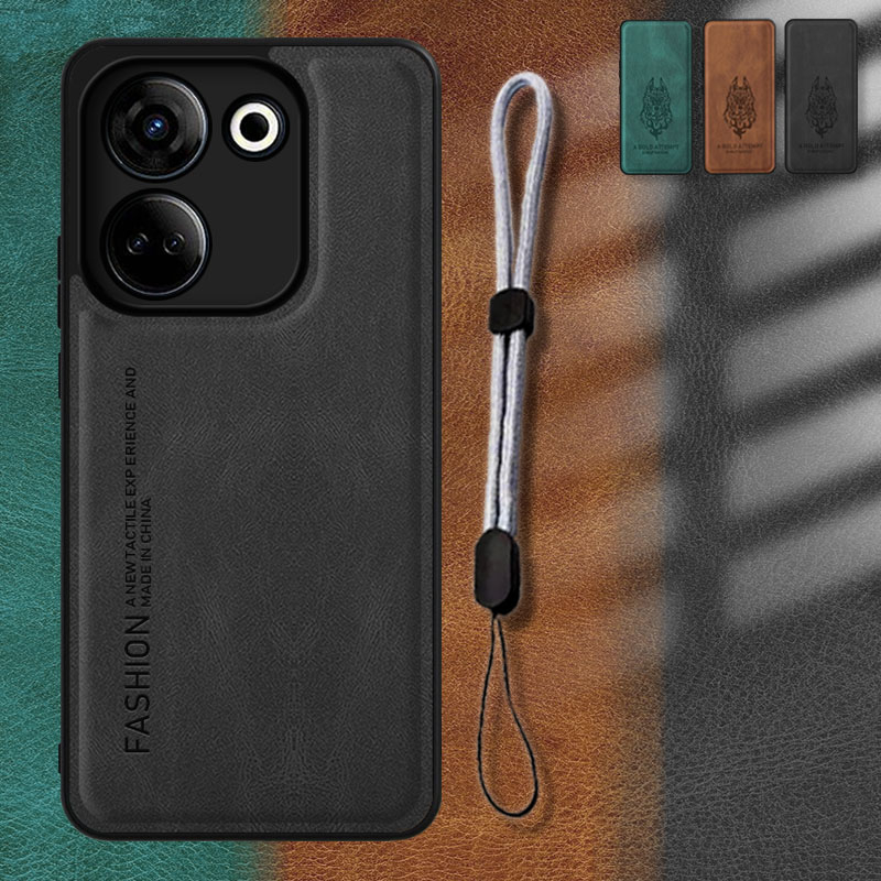 ซองหนังสําหรับ Tecno Camon 20/20 Pro CK6 CK7n พร้อมเชือกโทรศัพท์แบบปรับได้