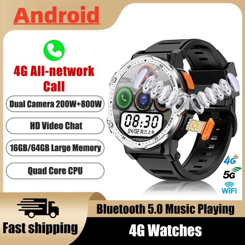 ใหม่ นาฬิกาข้อมือสมาร์ทวอทช์ 4G ซิม Wifi 4GB RAM 64GB ROM แบตเตอรี่ 800mAh GPS NFC Android Pk Dw88 Dw89 2023