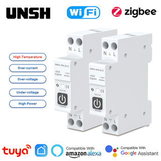 Tuya WIFI ZigBee เบรกเกอร์เซอร์กิตอัจฉริยะ พร้อมมิเตอร์วัดพลังงาน ราง DIN 1- 63A สําหรับสวิตช์รีโมตคอนโทรลไร้สายอัจฉริยะ บ้าน Alexa Google Home