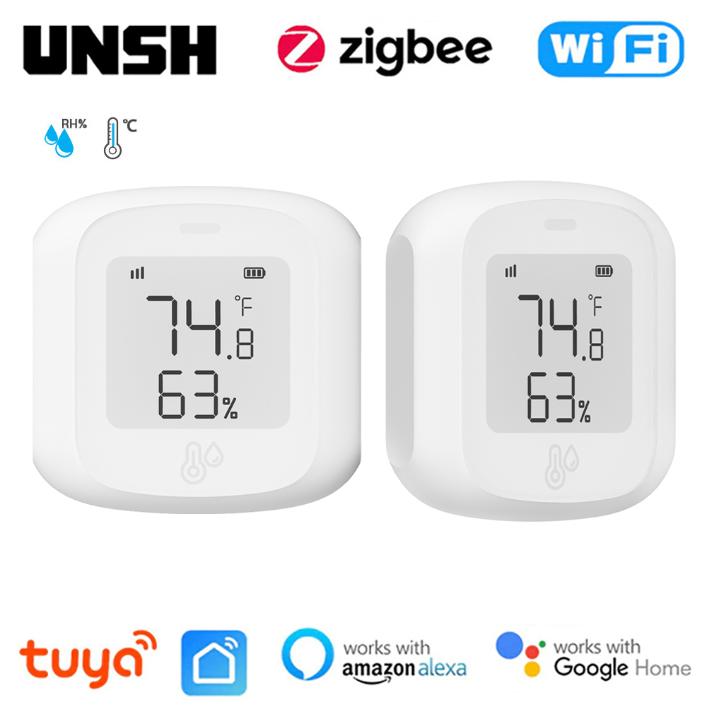 Tuya เครื่องวัดอุณหภูมิ และความชื้น อัจฉริยะ WiFi/Zigbee พร้อมหน้าจอ LCD รองรับ Alexa Google Home