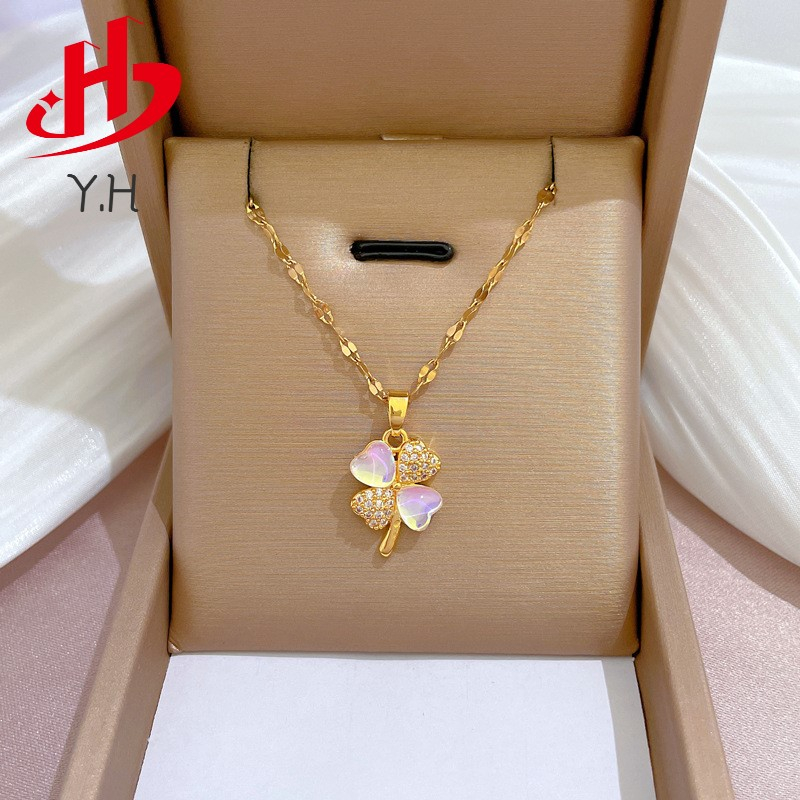 Y.H โชคดี แฟชั่น คุณผู้หญิง 18K สร้อยคอสแตนเลส จี้ทองแดง