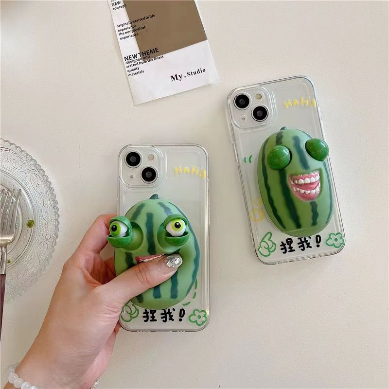 เคสโทรศัพท์มือถือ ซิลิโคนนิ่ม กันกระแทก กันตก ลายแตงโมตลก บีบได้ สําหรับ iPhone 14 Pro Max 7 11 Pro 8 Plus 13 14