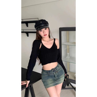 ชุดเสื้อกันหนาว และเสื้อกันหนาว ผ้าถัก สองชิ้น แฟชั่นฤดูใบไม้ร่วง และฤดูหนาว สําหรับผู้หญิง 2023