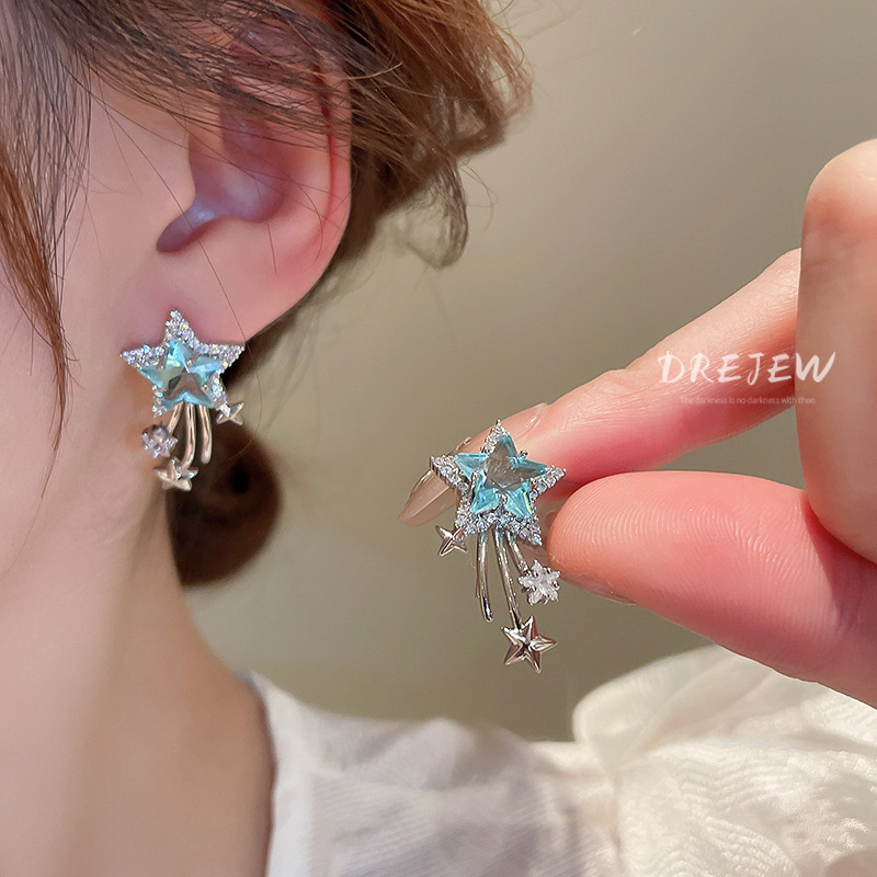 DREJEW ต่างหูเข็มเงิน 925 จี้รูปผีเสื้อ ประดับเพทาย หรูหรา กันแพ้ เครื่องประดับสตรี