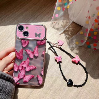 เคสโทรศัพท์มือถือ กันลื่น ลายผีเสื้อน่ารัก พร้อมสายโซ่คล้อง สําหรับ iPhone 15 Pro max 15 Pro 15 14Pro max 14Pro 14 13 Pro 13Pro max 12 Pro 11