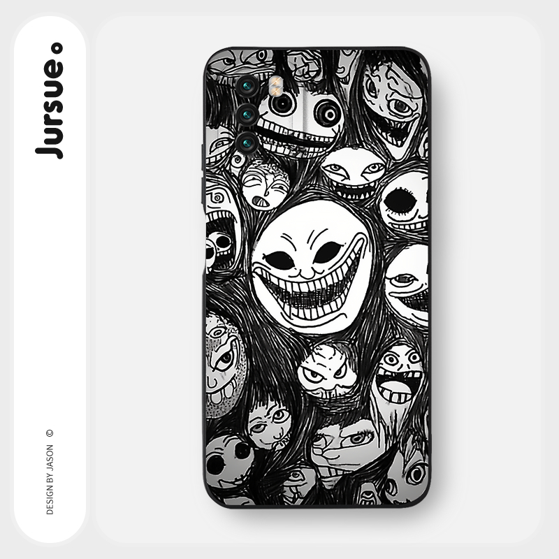 JURSUE เคสไอโฟน เคสซิลิโคนนุ่มกันกระแทกการ์ตูนอนิเมะตลก เคสโทรศัพท์ สีดำ Compatible for POCO X3 Pro GT NFC F3 F4 F5 M5 M4 M3 M2 Redmi Note 8 9 10 11 12 9S 10S Xiaomi พลัส Y4173