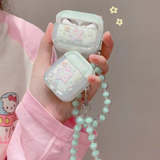 เคสหูฟัง กันลื่น กันน้ํา ลายดาวน่ารัก พร้อมสายโซ่คล้อง สําหรับ AirPods 1 2 Pro Pro 2 3