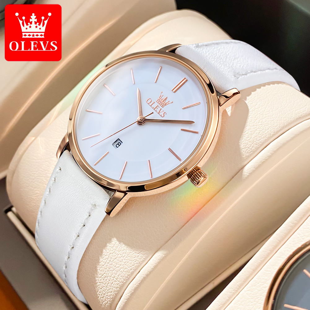 OLEVS นาฬิกาข้อมือผู้หญิง กันน้ํา 100% ของแท้ สายหนัง นาฬิกาควอทซ์ บางเฉียบ เรียบง่ายและมีสไตล์ ขั้นสูง นาฬิกาข้อมือ รุ่น: 5869