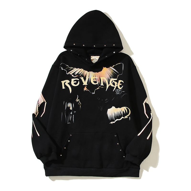 เสื้อกันหนาว มีฮู้ดดี้ ขนาดใหญ่ ลาย Revenge Lightning Rivet สไตล์สตรีท แฟชั่นสําหรับผู้ชาย และผู้หญิง