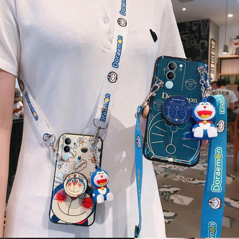 2023 ใหม่ เคสโทรศัพท์ VIVOV29 VivoV27 VIVOY27 VIVOY36 VIVOY02A มือถือแบบนิ่ม ลายการ์ตูนโดเรม่อน พร้อมสายคล้องคอ และตุ๊กตา แฟชั่น สําหรับ Vivo V29 5G V27 V27e Y27 5G 4G Y36 V25 Pro V25e Y02A Y02 Y22 Y22S Y35 2022 VivoY02 VivoV25 เคสวีโว่V27