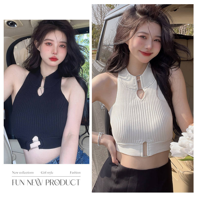 Lhj เสื้อท็อป แขนกุด ผ้าถัก เซ็กซี่ สไตล์วินเทจ สําหรับผู้หญิง TPN