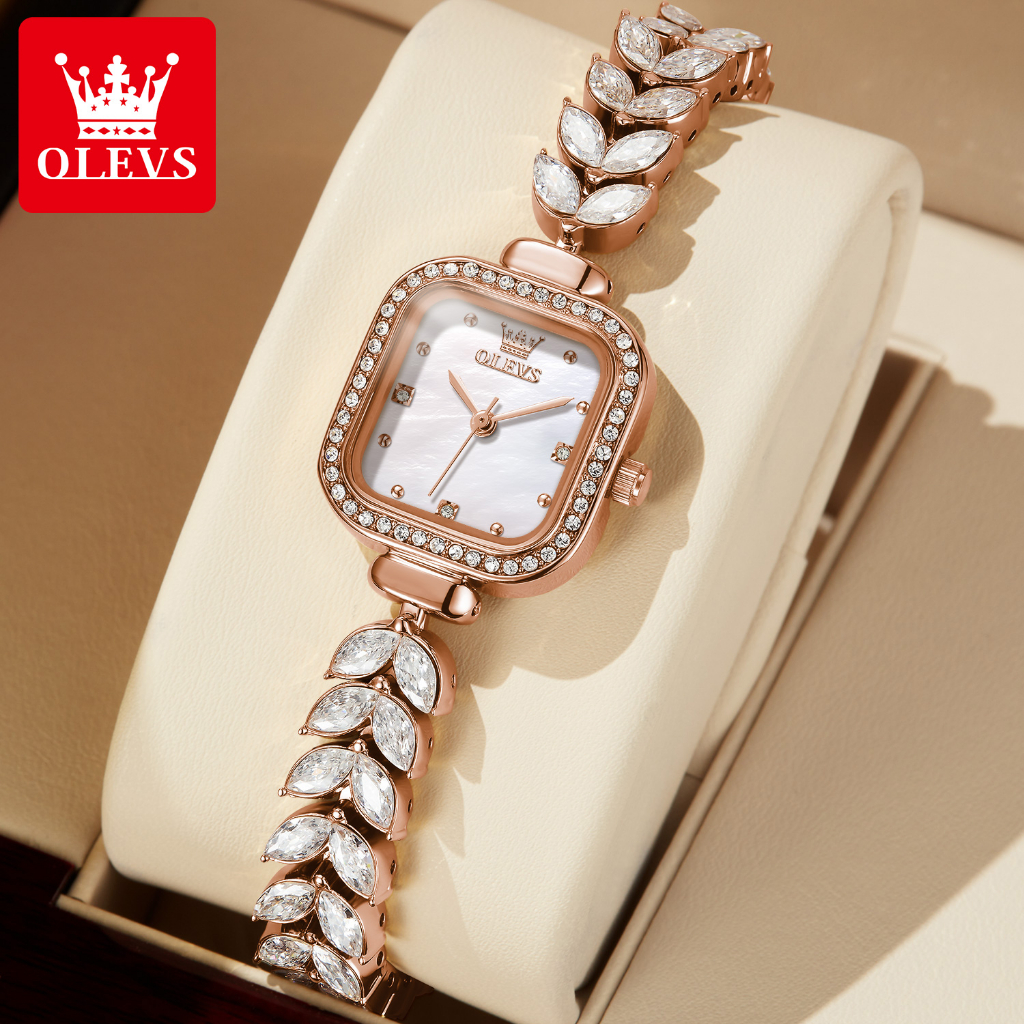 Olevs นาฬิกาข้อมือผู้หญิง กันน้ำ 100% แท้ เรืองแสง ประดับเพชร แฟชั่น นาฬิกาควอตซ์ ของขวัญวันเกิดผู้หญิง นาฬิกาข้อมือ รุ่น: 9987