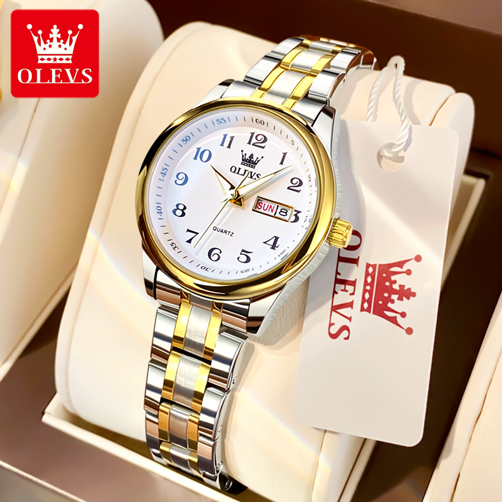 OLVES นาฬิกาข้อมือผู้หญิง กันน้ํา 100% ส่องสว่าง ดูวันที่ ทนทาน สายสแตนเลส สง่างาม หรูหรา นาฬิกาผู้หญิง และลำลอง นาฬิกาข้อมือควอตซ์ ของขวัญวันเกิดผู้หญิง ทันสมัย ​​นาฬิกาหญิง 5567