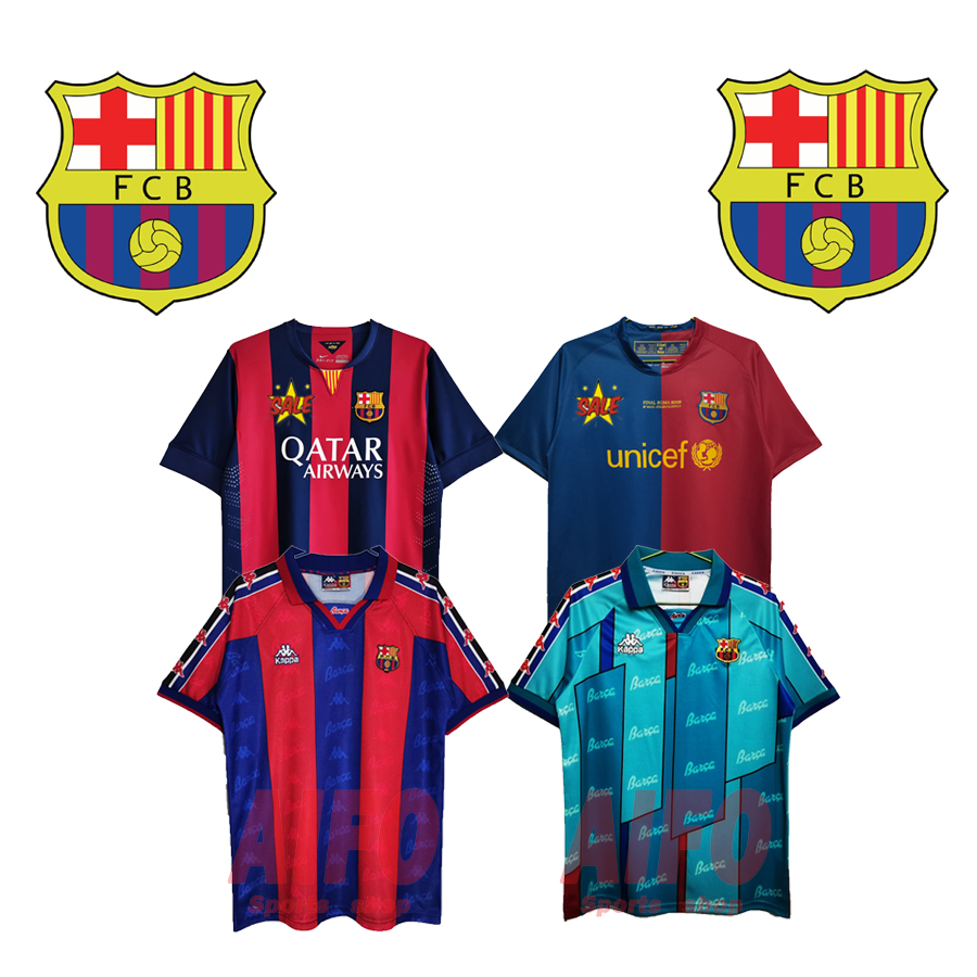 เสื้อกีฬาแขนสั้น ลายทีมชาติฟุตบอล Barcelona 1995/97 2008/09 2014/15 ชุดเยือน สไตล์เรโทร คุณภาพสูง สําหรับผู้ชาย