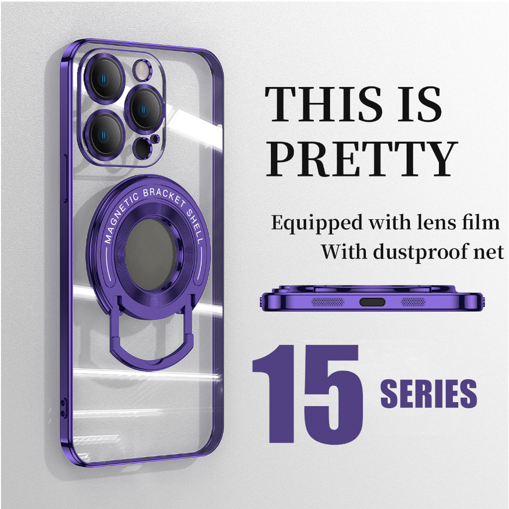 เคสโทรศัพท์มือถือ แบบใส กันกระแทก มีขาตั้งแม่เหล็ก สําหรับ iPhone 15 Pro Max 14 12 13 Pro Max 15 Plus