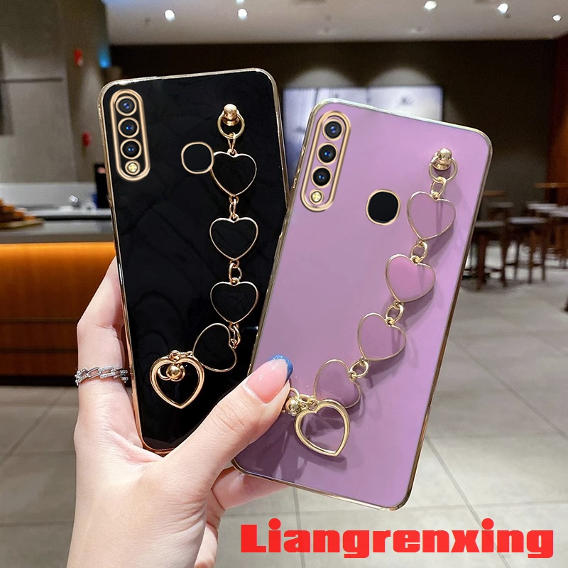 เคสโทรศัพท์มือถือ ซิลิโคนนิ่ม ป้องกัน กันชน ลายหัวใจ พร้อมสายคล้องมือ สําหรับ VIVO Y11 Y12 Y15 Y17 Y19 Z1 PRO DDAX01