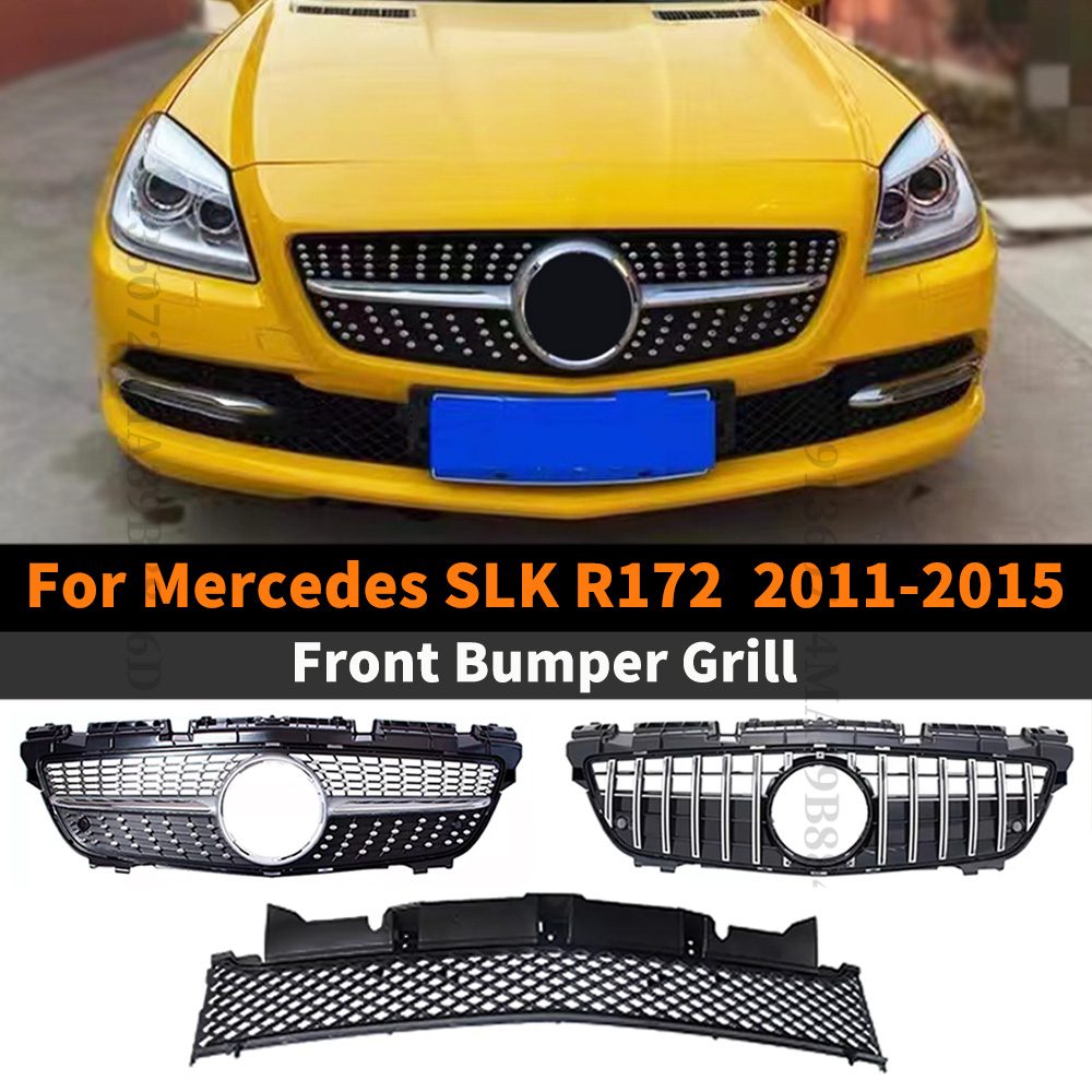 คุณภาพสูงกันชนหน้าย่างหม้อน้ํา Grille Center ตาข่ายตารางการปรับแต่งสําหรับ Mercedes R172 Benz SLK 2011-2015 เพชร GT สไตล์