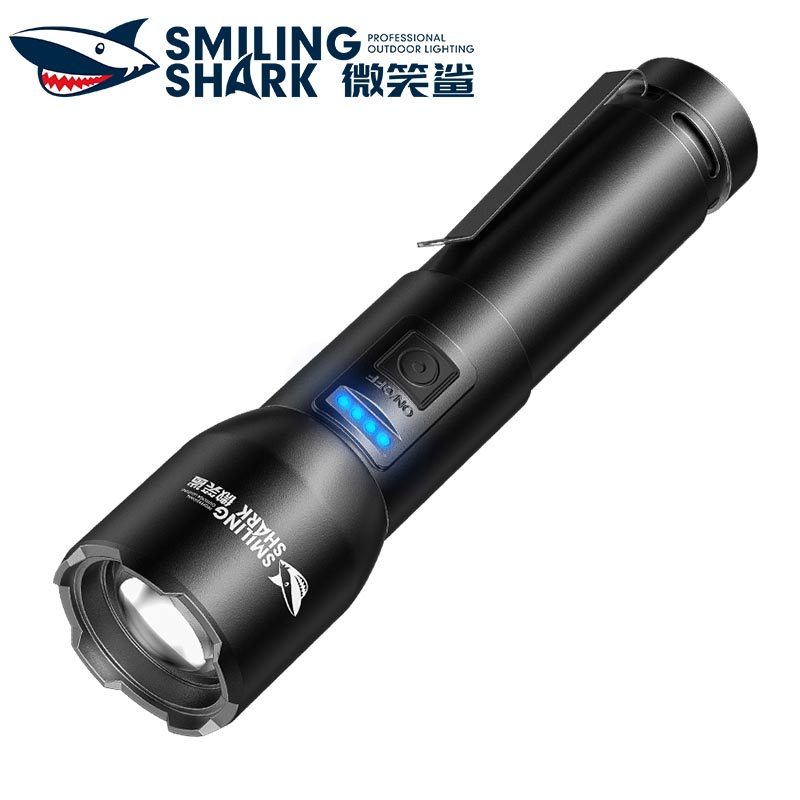 SmilingShark SD8107 ไฟฉาย led สว่างมาก M77 7000lm คลิปโลหะ Type-C ซูมได้ 5 โหมด กันน้ํา สําหรับตั้งแคมป์ เดินป่า ทํางาน