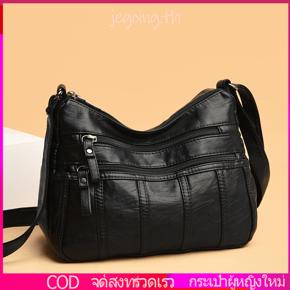 กระเป๋าสะพายไหล่ สะพายข้าง หนัง PU มีหลายช่อง สไตล์เรโทร สําหรับผู้หญิง #F [Jegos.Th]
