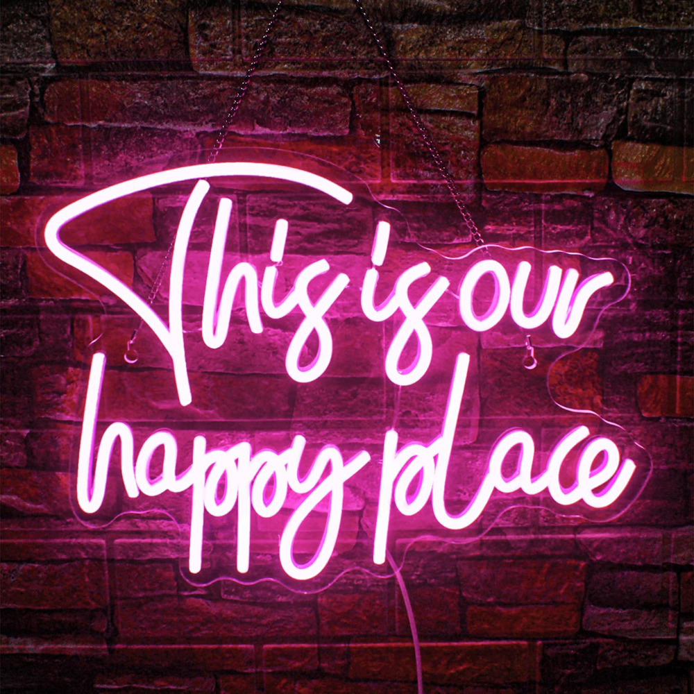 This is Our Happy Place ป้ายไฟนีออน Led หรี่แสงได้ สําหรับตกแต่งผนัง ห้องนอน บาร์ วันเกิด งานแต่งงาน เกมโซน ของขวัญ