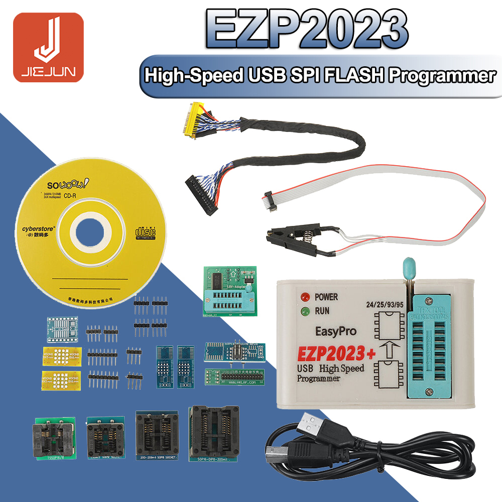 Ezp2023 โปรแกรมเมอร์ USB SPI ความเร็วสูง และอะแดปเตอร์ 12 ชิ้น รองรับชิปแฟลช 24 25 26 93 95 EEPROM 25 EZP2019