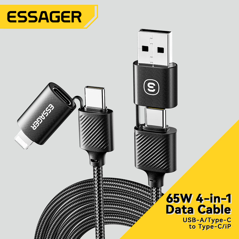Essager Star 65w 4 In 1 สายเคเบิลข้อมูล ชาร์จเร็ว หลายอินเตอร์เฟซ