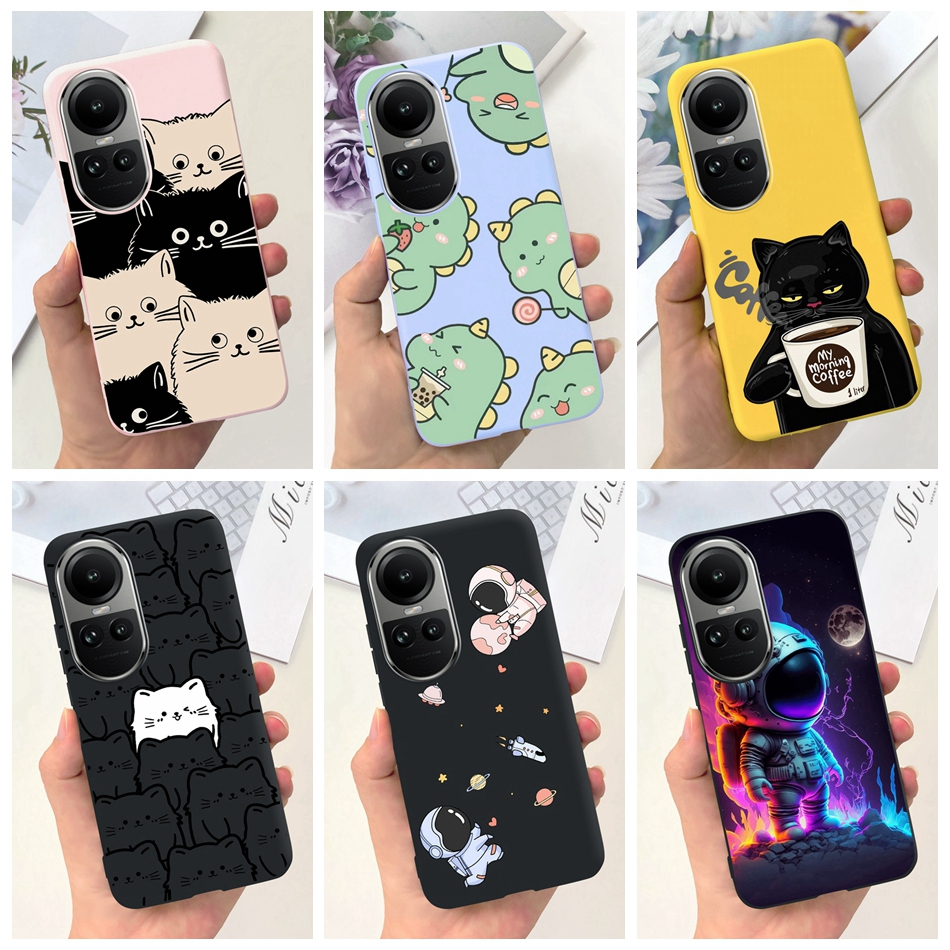 เคสโทรศัพท์มือถือ ซิลิโคนนิ่ม ลายการ์ตูนแมวนักบินอวกาศน่ารัก สีแคนดี้ สําหรับ OPPO Reno10 (CPH2531) Reno10 Pro (CPH2525) Reno 10 10Pro 4G