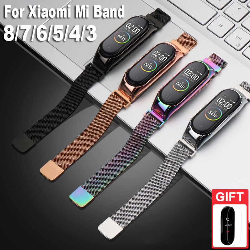 สายสแตนเลสสร้อยข้อมือโลหะอุปกรณ์เสริมสําหรับ Xiaomi Smart Band 9 8 7 / Mi Band 6 5 4 3