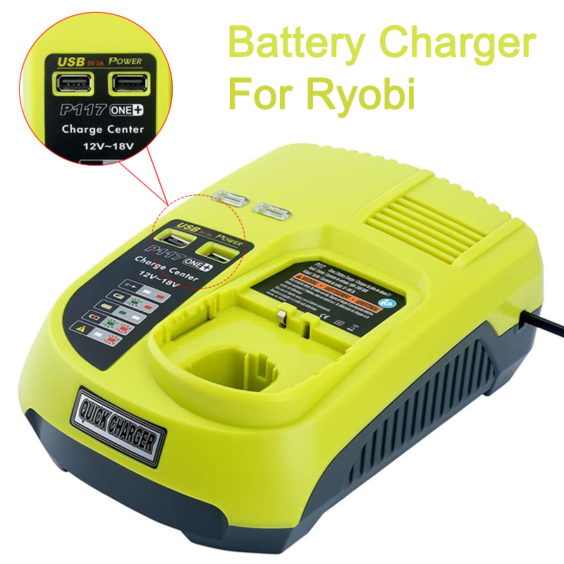 ใหม่ P117 เครื่องชาร์จแบตเตอรี่สําหรับ Ryobi 18V แบตเตอรี่ Universal แบตเตอรี่ชาร์จ Dual USB สําหรับ