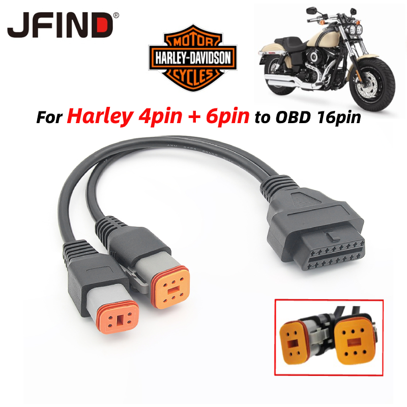 2 in 1 Harley Davidson 4pin + 6pin to 16pin OBD 2 สายเคเบิลต่อขยาย สําหรับรถจักรยานยนต์ ตัวผู้ เป็นตัวเมีย OBD2 อะแดปเตอร์สแกนวินิจฉัย moto OBD2