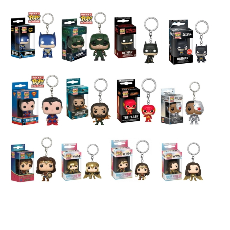 Funko Pocket Pop! พวงกุญแจ ฟิกเกอร์ Marvel Avengers Wonder Woman Superman Batman Flash Arrow Cyborg 