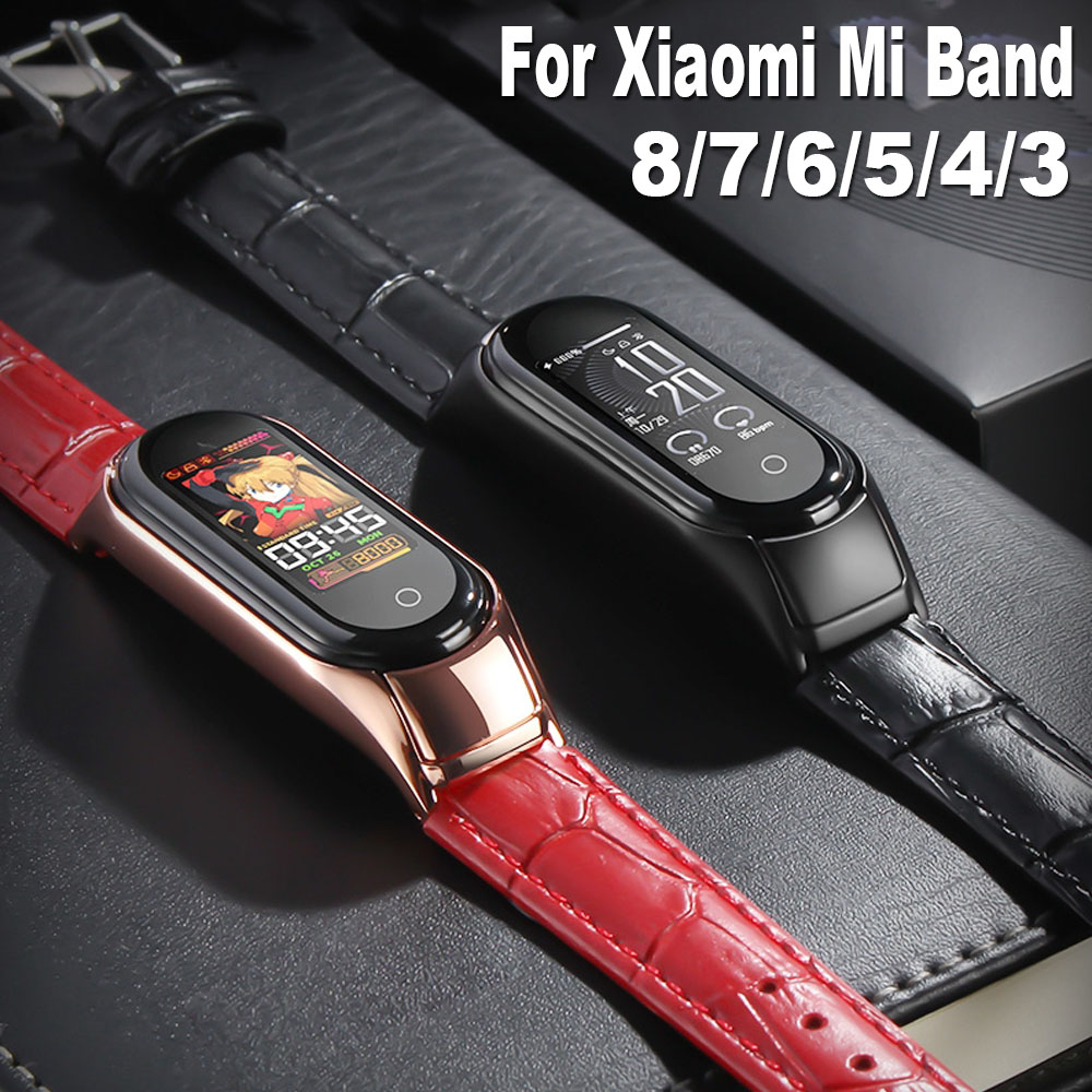 สร้อยข้อมือสายหนังอุปกรณ์เสริมสําหรับ Xiaomi Smart Band 10 9 8 7 / Mi Band 6 5 4 3