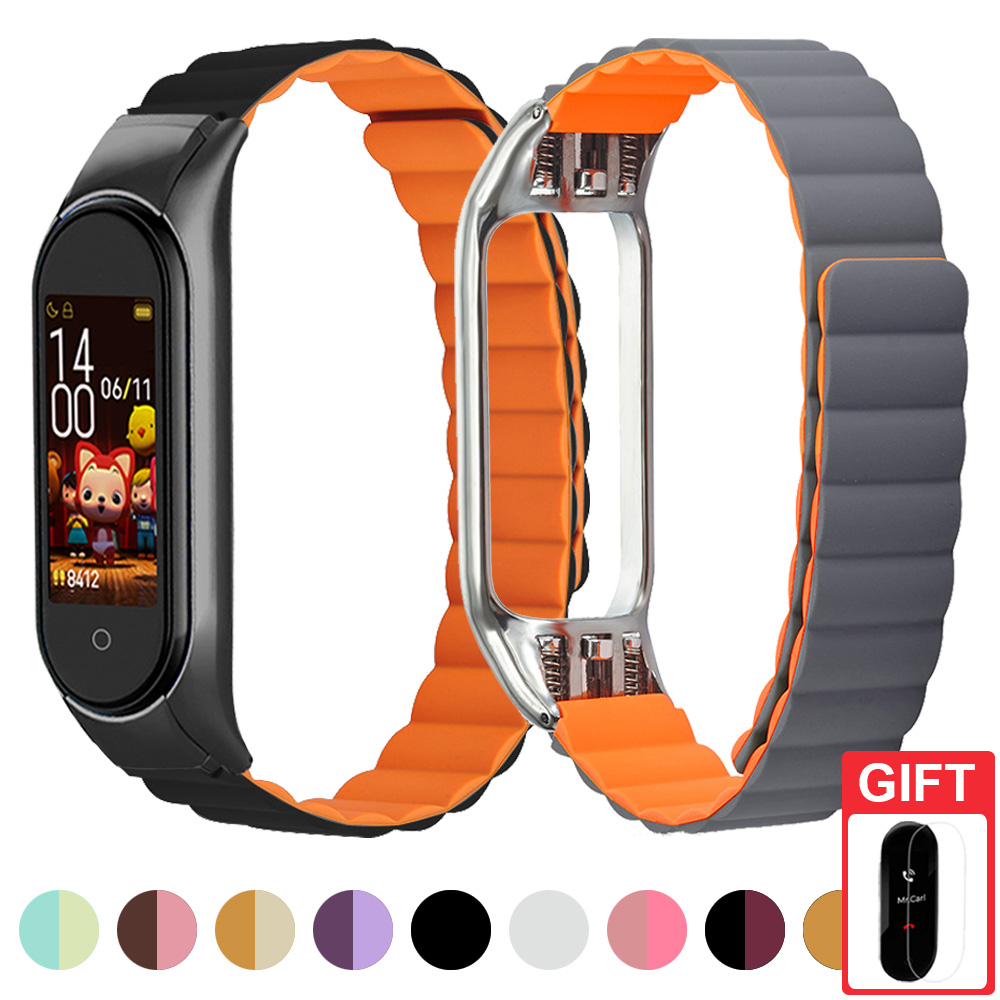 สายรัดซิลิโคนสร้อยข้อมือแม่เหล็กสําหรับ Xiaomi Smart Band 10 9 8 7 / Mi Band 6 5 4 3