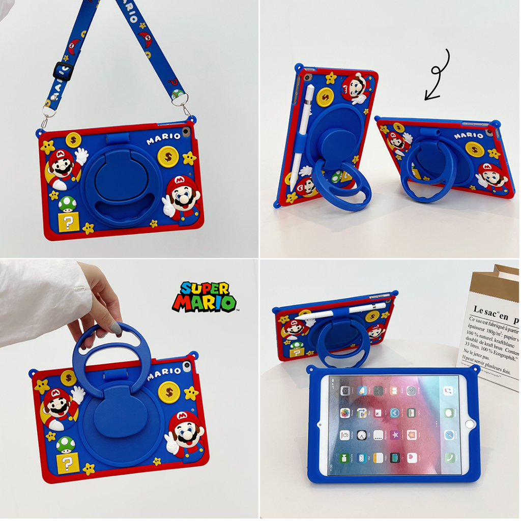 เคสซิลิโคน TPU แบบนิ่ม ลายมาริโอ้ พร้อมสายคล้อง สําหรับ Samsung Tab A9+, A9 8.7, A11 2025, A11+, A9 Plus 11 นิ้ว X210 Tab A 8.0 2019 T290 T295 A8 10.5 A7 Lite 8.7
