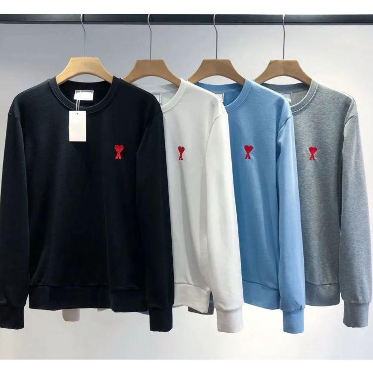 เสื้อฮู้ดแขนยาวลําลอง ผ้าฝ้ายแท้ ขนาดใหญ่ ปักลายโลโก้หัวใจ คุณภาพสูง แฟชั่นสําหรับผู้ชาย และผู้หญิง