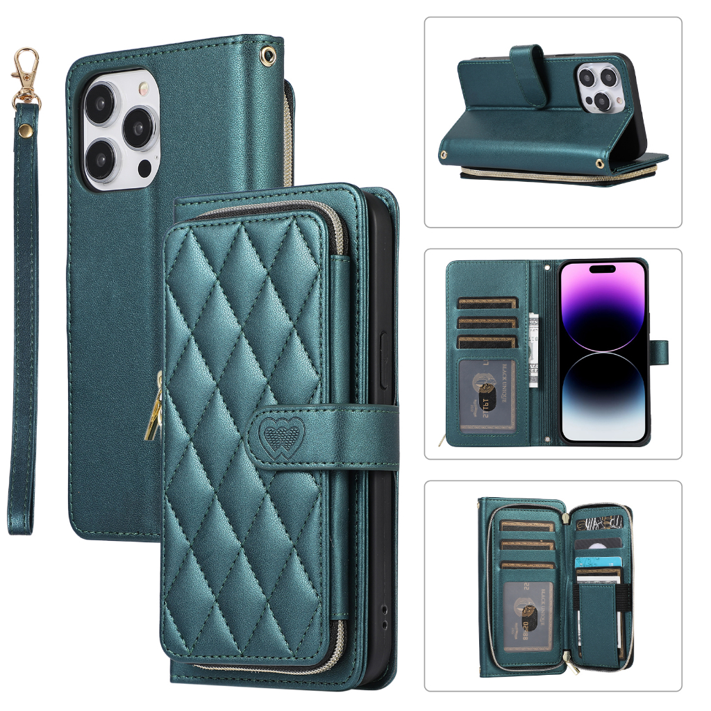 Zippered กระเป๋าสตางค์เคสโทรศัพท์สําหรับ iphone 16 pro max 14 15 plus 13 12 pro max 15pro 15 plus 14 plus 15pro กระเป๋าใส่เหรียญหรูหราฝาครอบโทรศัพท์แขวนกระเป๋า