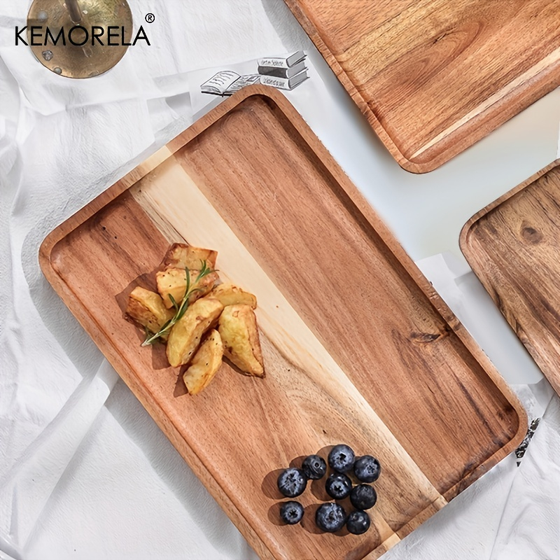 KEMORELA ใส่อาห ารเช้า อาหารเช้า Acacia Rectangular Wooden Tray Solid Wood โรงแรม จาน จานไม้สี่เหลี่ยม ถาดเสริฟ ถาดไม้ จานไม้เหลี่ยม