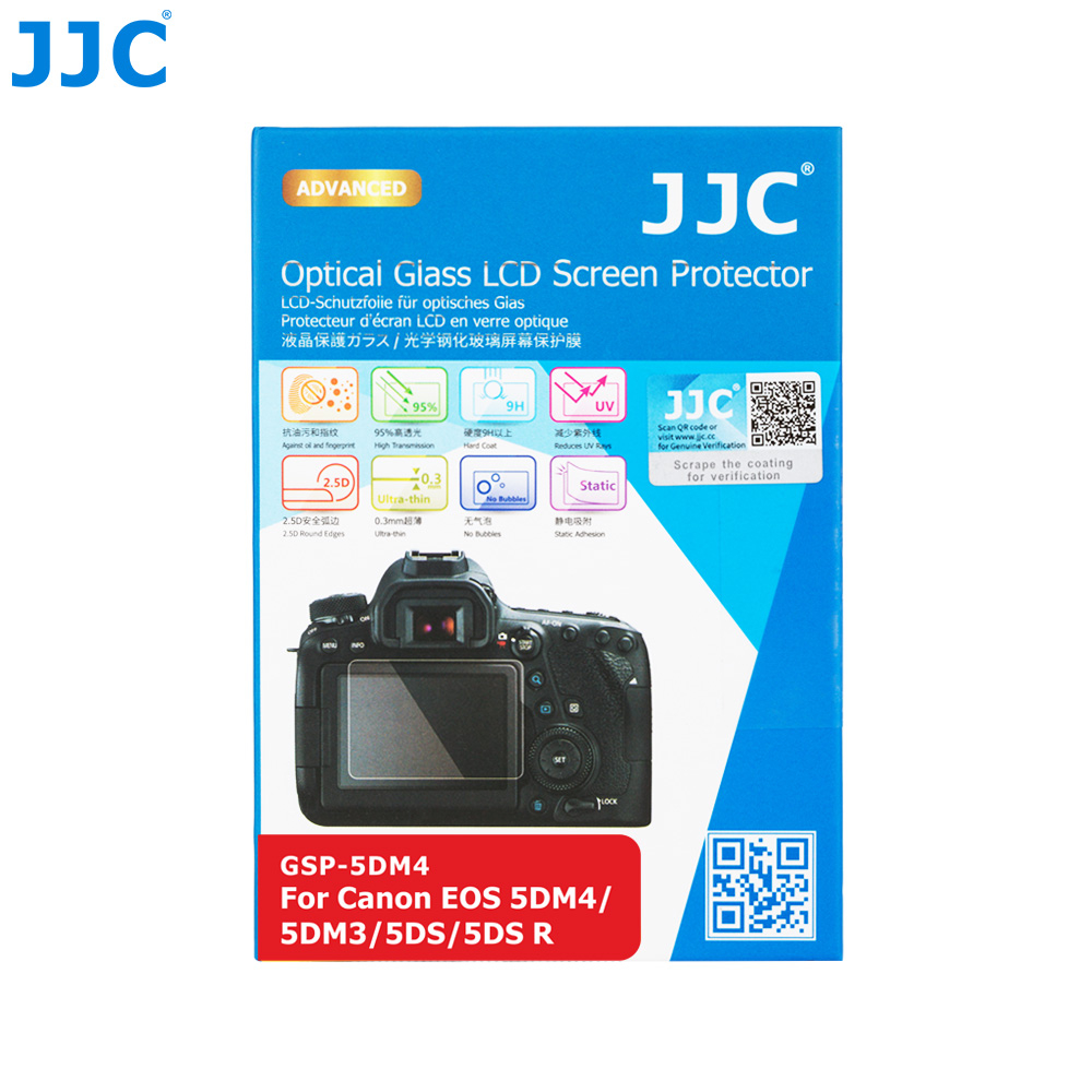 JJC กระจกนิรภัยกันรอยหน้าจอ HD สําหรับกล้อง Canon EOS 5D IV 5D III 5DS 5DS R